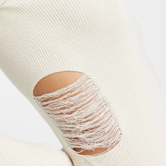 Mango Off White Knit Dress Long Sleeve with Cut-Out Sides - Picture 3 of 5